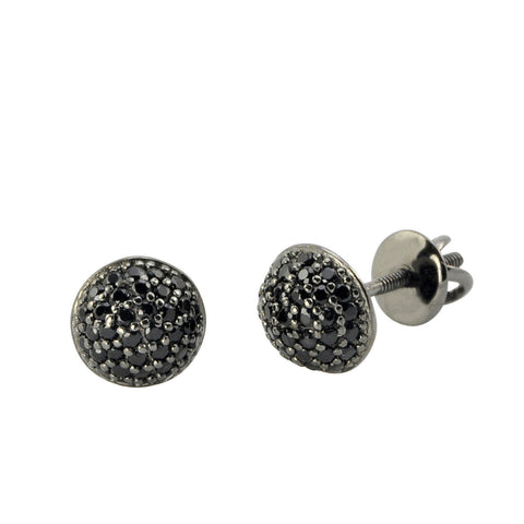 Sterling Silver Black Micropave Stud Earrings Screwbacks 7mm Dome - Jewelryland.com