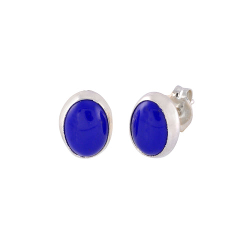 Blue Lapis Gemstone Stud Earrings 925 Sterling Silver Oval 7mm x 9mm - Jewelryland.com