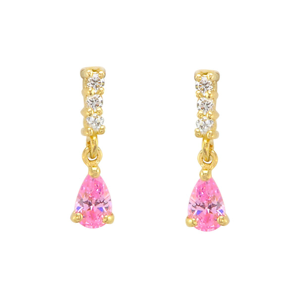 10k Yellow Gold Dangle Earrings Pink Teardrop Cubic Zirconia 13mm x 3mm - Jewelryland.com