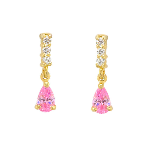 10k Yellow Gold Dangle Earrings Pink Teardrop Cubic Zirconia 13mm x 3mm - Jewelryland.com