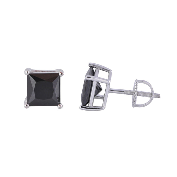 Screwback Earrings Square Black CZ Setting Sterling Silver Basket ASC Brand - Jewelryland.com