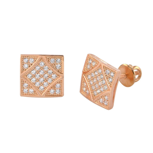 Screw Back Earrings Sterling Silver Rose Gold Plated 9mm Square Diam Shaped - Jewelryland.com