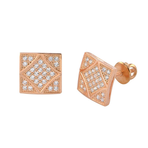 Screw Back Earrings Sterling Silver Rose Gold Plated 9mm Square Diam Shaped - Jewelryland.com