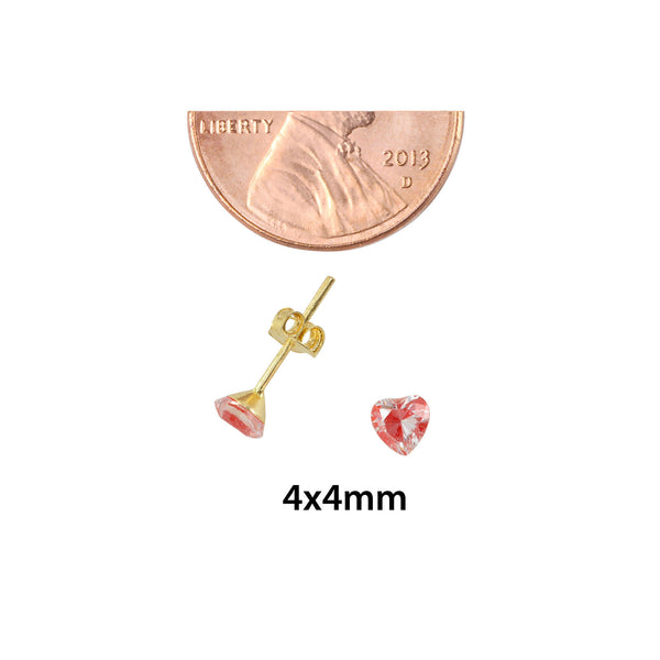 10k Yellow Gold Shadow Box Red Heart Stud Earrings 4mm x 4mm - handmade - Jewelryland.com