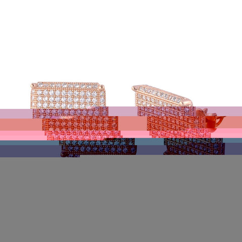 Huge Micropave Stud Earrings Screwback Sterling Silver Rose Gold 15mm Square CZ - Jewelryland.com