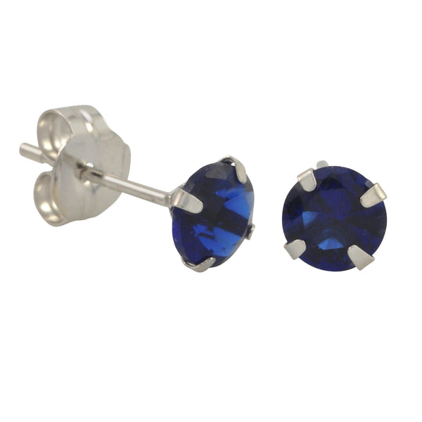 10k White Gold Blue Sapphire CZ Stud Earrings Cubic Zirconia Round Prong Set - Jewelryland.com