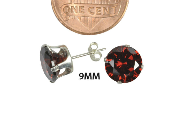 Sterling Silver Garnet Red CZ Birthstone Stud Earrings - Jewelryland.com