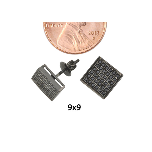 Micropave Stud Earrings 925 Sterling Silver Black CZ Cubic Zirconia Square 9mm - Jewelryland.com