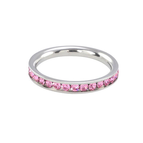 Stainless Steel Pink CZ Ring 4mm Stackable Band Cubic Zirconia - Jewelryland.com