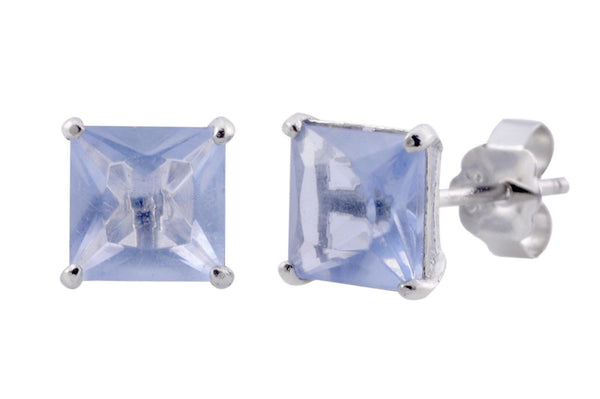 Sterling Silver Square Pink Alexandrite CZ June Birthstone Stud Earrings Basket - Jewelryland.com
