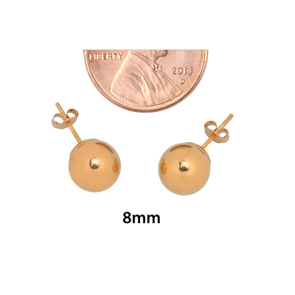 14k Rose Gold Earrings Round Ball Studs High Polish 3mm-9mm - Jewelryland.com