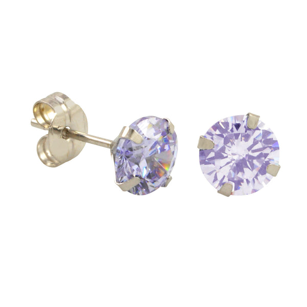 10k White Gold Round Light Purple CZ Stud Earrings Prong Set - Jewelryland.com