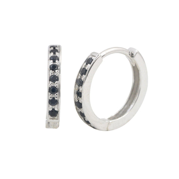 Sterling Silver Children's Hoop Earrings Black Cubic Zirconia 12mm x 2mm - Jewelryland.com