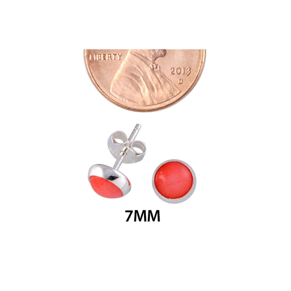 Sterling Silver Gemstone Earrings Pink Coral 7mm Round - Jewelryland.com