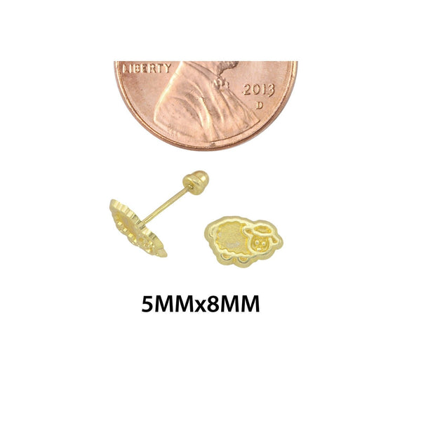 10k Yellow Gold Mini Sheep Stud Earrings Screwbacks Laser Cut Design - Jewelryland.com