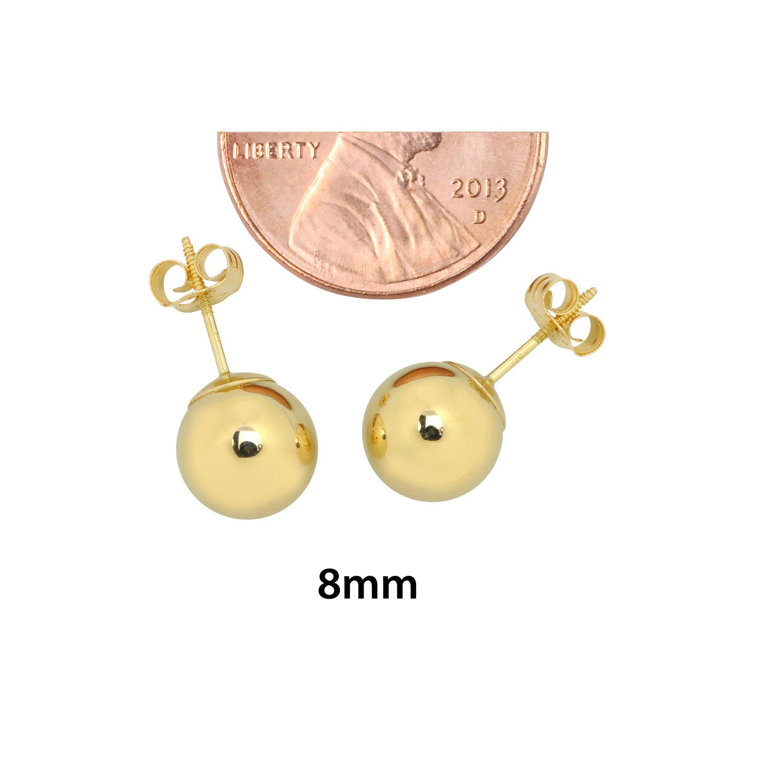 14K Gold Polished Ball Gold Stud Earrings 3MM-8MM, Available in