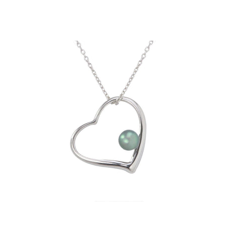 Black Pearl Open Heart Necklace .925 Sterling Silver, 18" Chain - Jewelryland.com