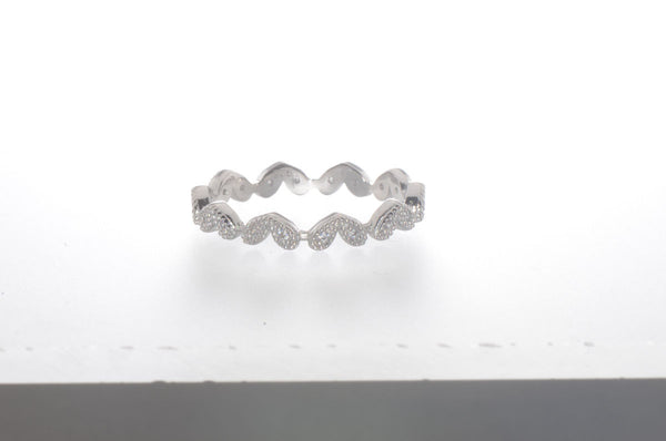 Sterling Silver Cubic Zirconia Heart Band 3mm Wide CZ Ring - Jewelryland.com