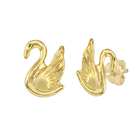 Swan Stud Earrings 10k Yellow Gold with Pushbacks 10x7 - Jewelryland.com