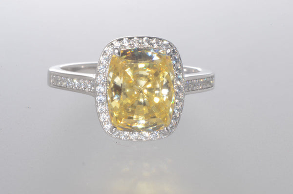 Sterling Silver Canary Yellow Cushion Cut Cubic Zirconia Ring - Jewelryland.com