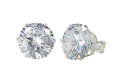 Sterling Silver HUGE Clear Cubic Zirconia Stud Earrings Round CZ Prong 9mm-14mm - Jewelryland.com