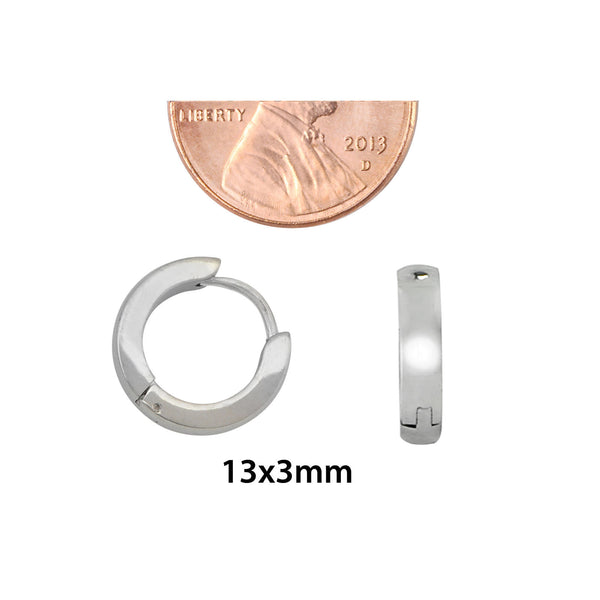 Stainless Steel Huggie Hinged Snap Hoop Earrings 13mm High Polish - Jewelryland.com