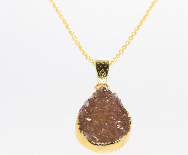 Druzy Necklace Copper Color Amethyst Sterling Silver 18k Gold Plated Handmade - Jewelryland.com