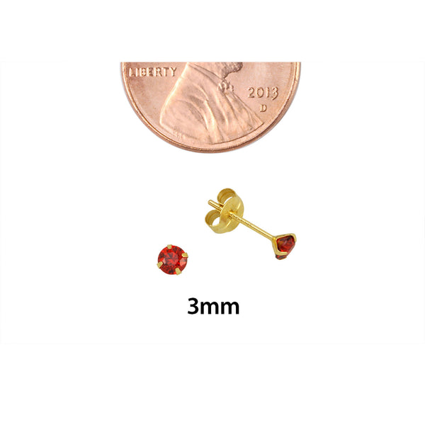 10k Yellow Gold Red Garnet CZ Stud Earrings Cubic Zirconia Round Prong Set - Jewelryland.com