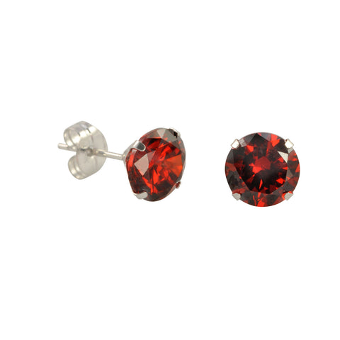 10k White Gold Red Garnet CZ Stud Earrings Cubic Zirconia Round Prong Set - Jewelryland.com