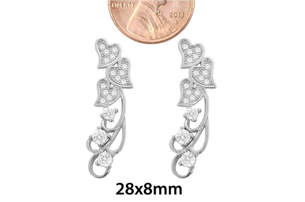 Sterling Silver Ear Cuff Floating Hearts Design Cartilage Piercing - Jewelryland.com
