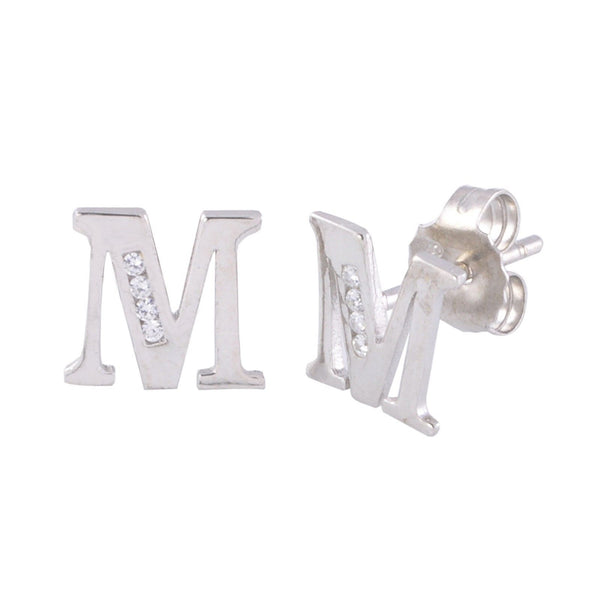 CZ Initial Letter Earrings 925 Sterling Silver All Letters Available A to Z - Jewelryland.com