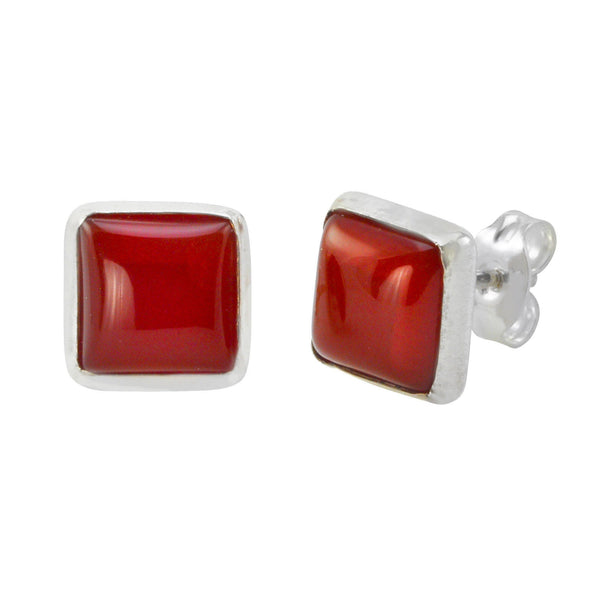 Carnelian Gemstone Earrings 925 Sterling Silver 9mm Square - Jewelryland.com