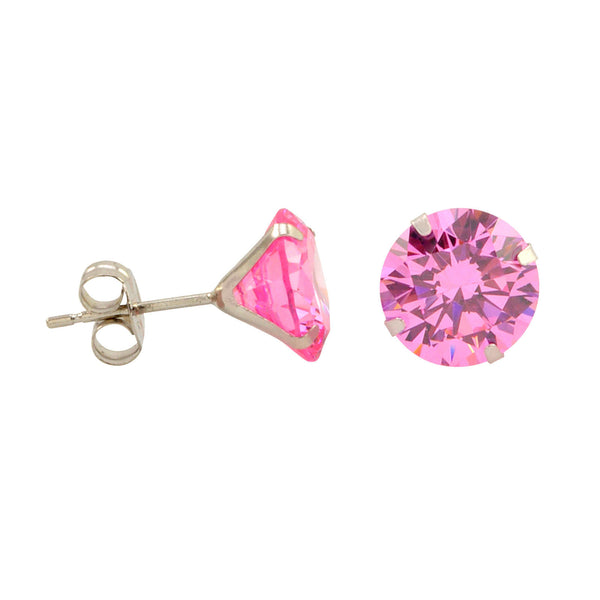 10k White Gold Pink Cubic Zirconia Stud Earrings Round CZ Prong Setting - Jewelryland.com