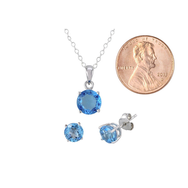 925 Sterling Silver Blue Topaz Gemstone Pendant Necklace and Earrings Set - Jewelryland.com