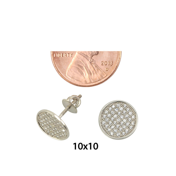 Sterling Silver Screw Back Earrings Pave Cubic Zirconia CZ Studs 10mm Circle - Jewelryland.com