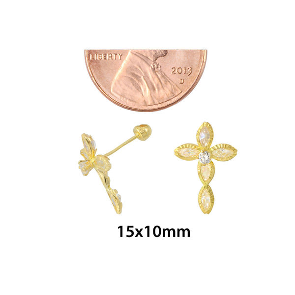 CZ Cross Stud Earrings 10k Yellow Gold with Screwbacks 15x10 - Jewelryland.com