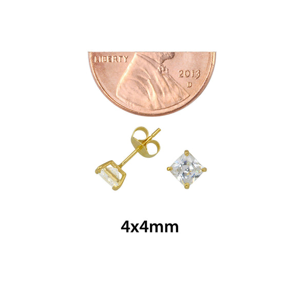 10k Yellow Gold Square Stud Earrings Clear CZ Cubic Zirconia Princess Cut Basket - Jewelryland.com