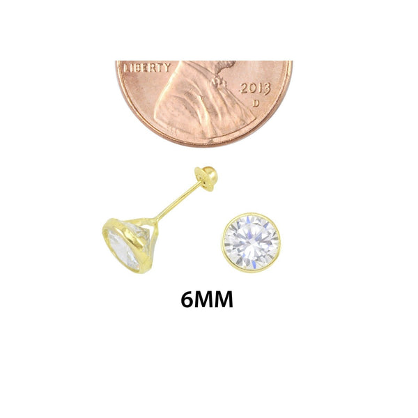 10k Yellow Gold Round White CZ Stud Earrings Screwbacks Bezel Setting 2mm-7mm - Jewelryland.com