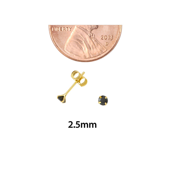 14k Yellow Gold Black Cubic Zirconia Stud Earrings Round CZ - Jewelryland.com