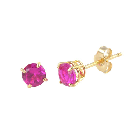 Round Ruby July Birthstone Stud Earrings 14k Yellow Gold - Jewelryland.com