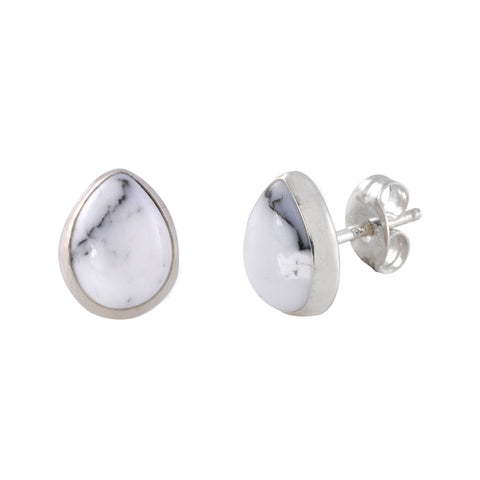 White Turquoise Gemstone Earrings Sterling Silver Pear Shaped 9mm x 7mm - Jewelryland.com