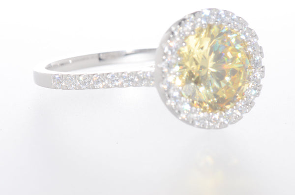 925 Sterling Silver Canary Cubic Zirconia Ring 8mm Yellow CZ Stone - Jewelryland.com