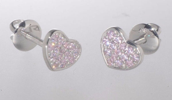 Sterling Silver Heart Stud Earrings Pink 6mm Cubic Zirconia Stones Screwbacks - Jewelryland.com