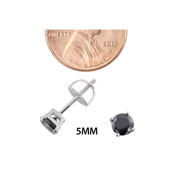 925 Sterling Silver Round Black CZ Stud Earrings Screwback Basket - Jewelryland.com