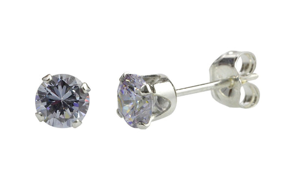 Sterling Silver Lavender Round CZ Stud Earrings Cubic Zirconia Prong Setting - Jewelryland.com