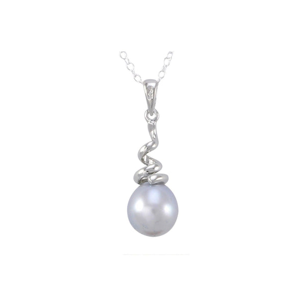 Gray Freshwater Pearl Necklace Twisted Coil Shape Sterling Silver, 18" Chain - Jewelryland.com