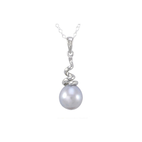Gray Freshwater Pearl Necklace Twisted Coil Shape Sterling Silver, 18" Chain - Jewelryland.com