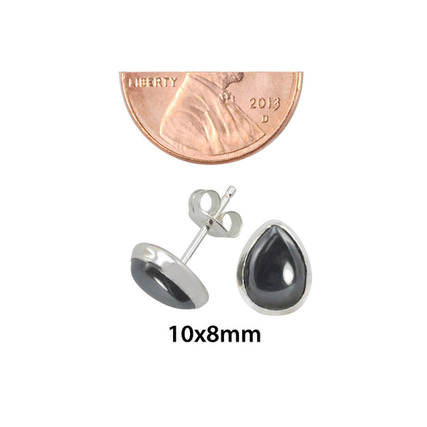Hematite Gemstone Earrings Sterling Silver Pear Shaped 10mm x 8mm - Jewelryland.com