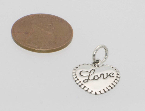 Small Heart Peart with Cursive Love Inscribed .925 Sterling Silver - Jewelryland.com