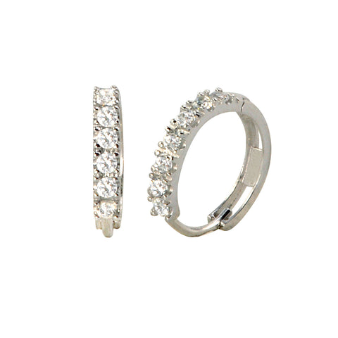 Huggie Earrings Hinged Hoops 14k White Gold Cubic Zirconia 12mm x 2mm - Jewelryland.com